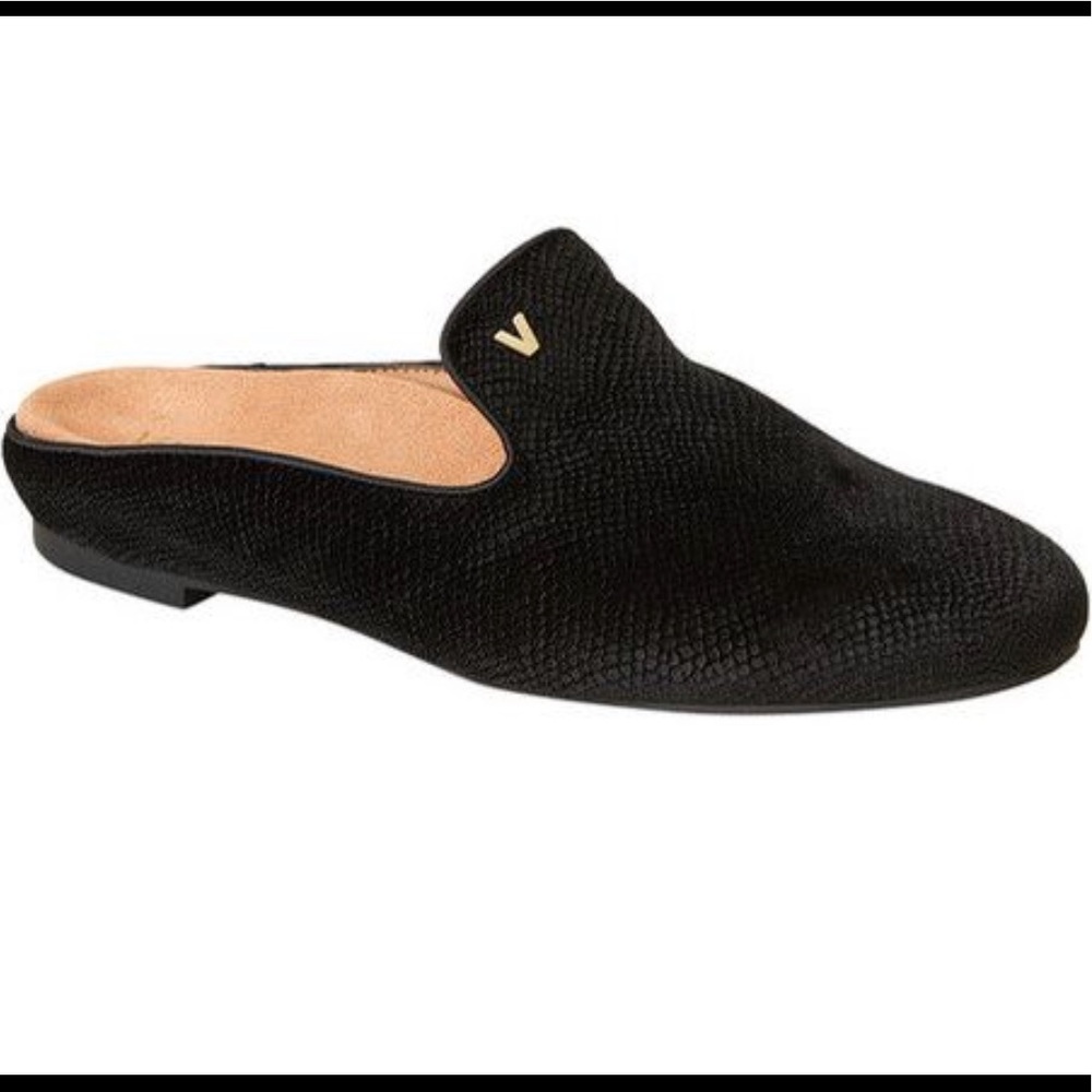 Vionic Black Velvet Slip On Mules